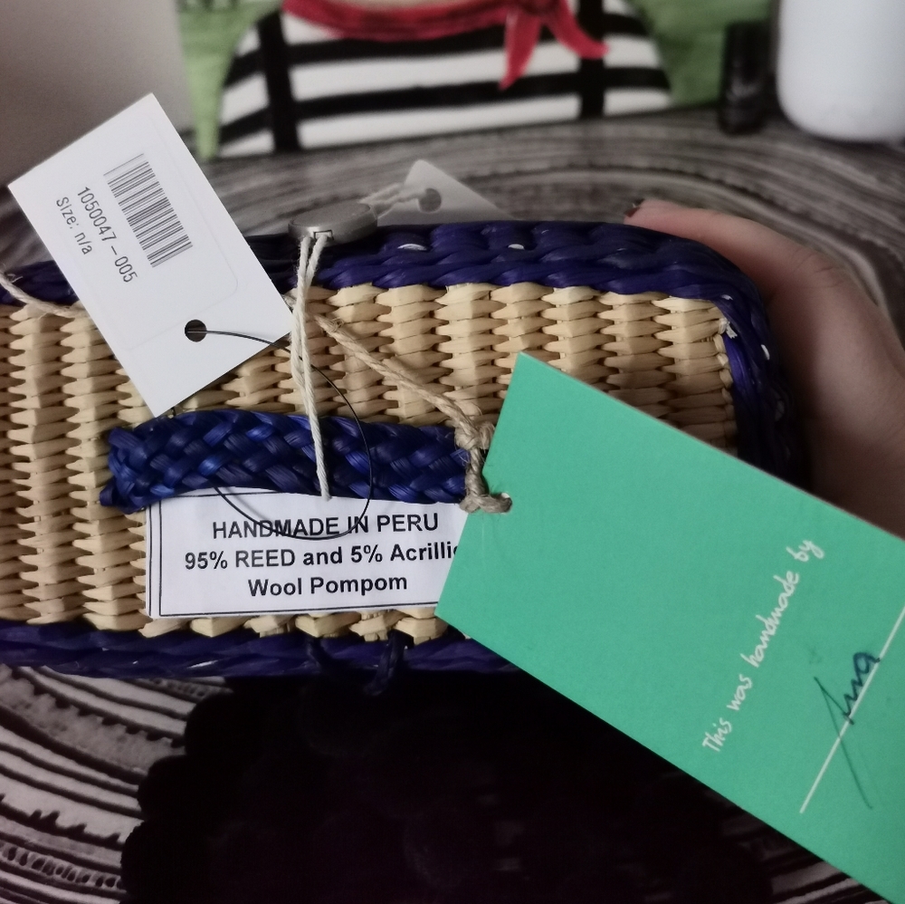Nannacay Straw handbag Tote w Pom poms Beach bag Brand New w tag Handmade Travel - Picture 10 of 16